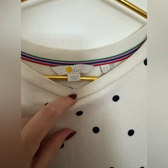 Boden Romona Sweatshirt Dress Size 10 White With Navy Polka Dots